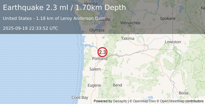 Earthquake WASHINGTON (2.0 ml) (2025-09-19 22:33:51 UTC)