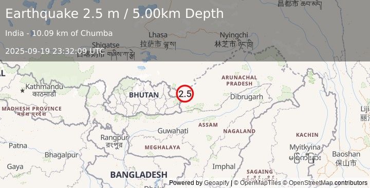 Earthquake ARUNACHAL PRADESH, INDIA (2.5 m) (2025-09-19 23:32:09 UTC)