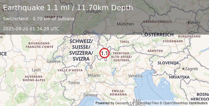 Earthquake SWITZERLAND (1.1 ml) (2025-09-20 01:34:29 UTC)