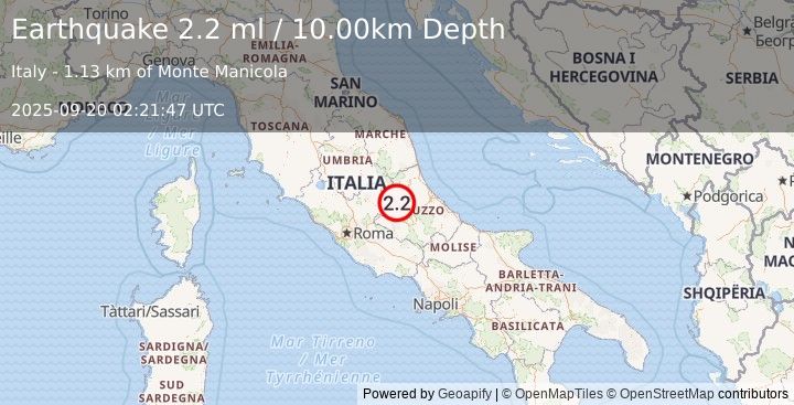 Earthquake CENTRAL ITALY (2.2 ml) (2025-09-20 02:21:47 UTC)