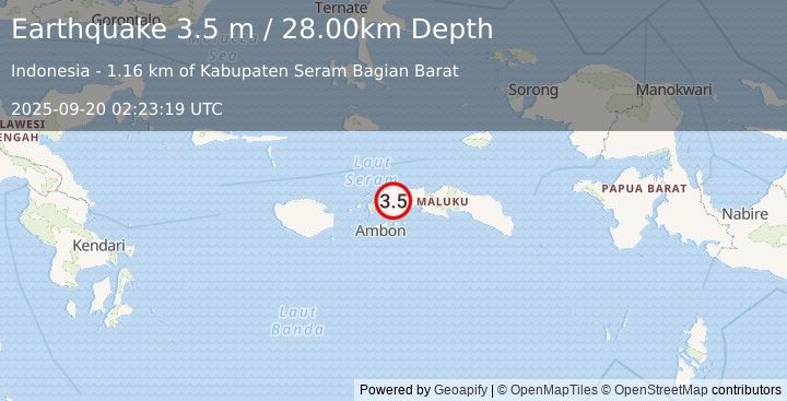 Earthquake SERAM, INDONESIA (3.5 m) (2025-09-20 02:23:19 UTC)