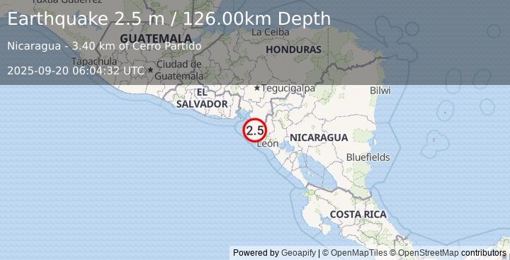 Earthquake NEAR COAST OF NICARAGUA (2.6 m) (2025-09-20 06:04:30 UTC)