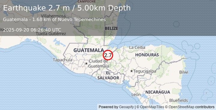 Earthquake GUATEMALA (2.8 m) (2025-09-20 06:26:38 UTC)