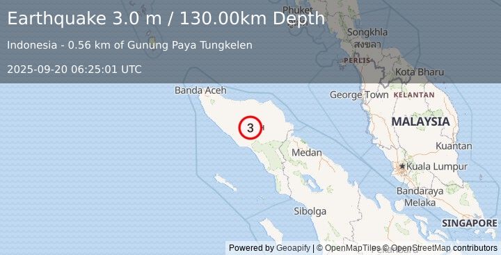 Earthquake NORTHERN SUMATRA, INDONESIA (3.0 m) (2025-09-20 06:25:01 UTC)