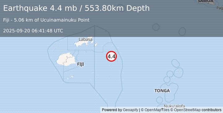 Earthquake FIJI REGION (4.4 mb) (2025-09-20 06:41:48 UTC)