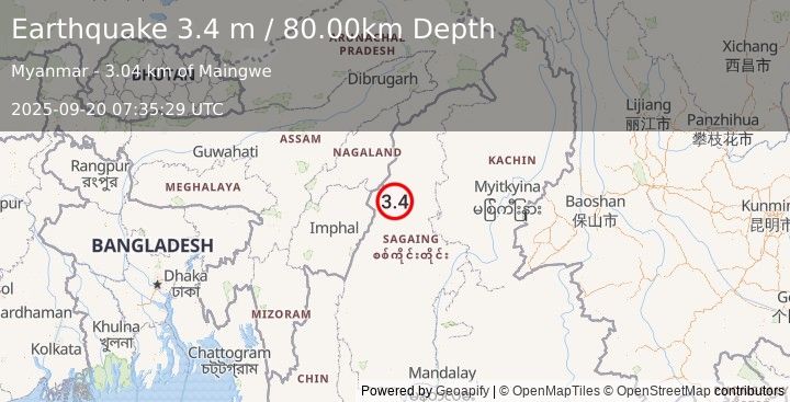 Earthquake MYANMAR (3.4 m) (2025-09-20 07:35:29 UTC)
