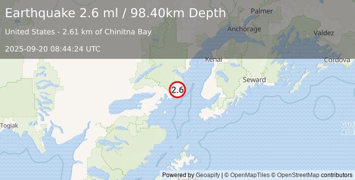 Earthquake SOUTHERN ALASKA (2.6 ml) (2025-09-20 08:44:24 UTC)