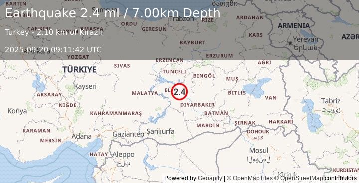Earthquake EASTERN TURKEY (2.4 ml) (2025-09-20 09:11:42 UTC)