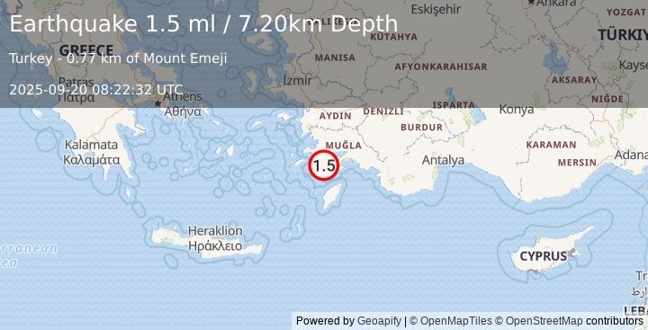 Earthquake DODECANESE IS.-TURKEY BORDER REG (1.5 ml) (2025-09-20 08:22:32 UTC)