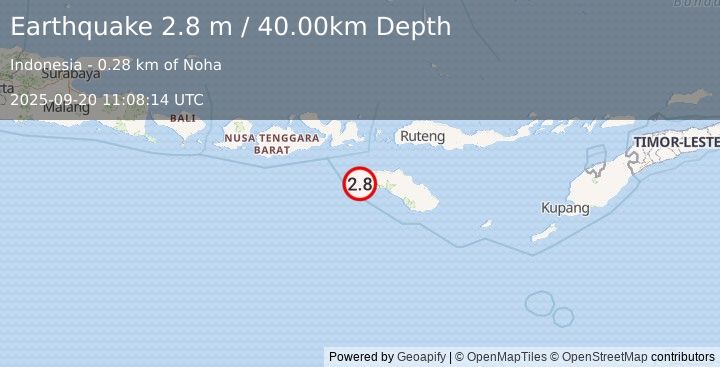 Earthquake SUMBA REGION, INDONESIA (2.8 m) (2025-09-20 11:08:14 UTC)