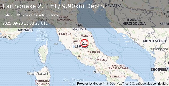 Earthquake CENTRAL ITALY (2.3 ml) (2025-09-20 11:33:28 UTC)