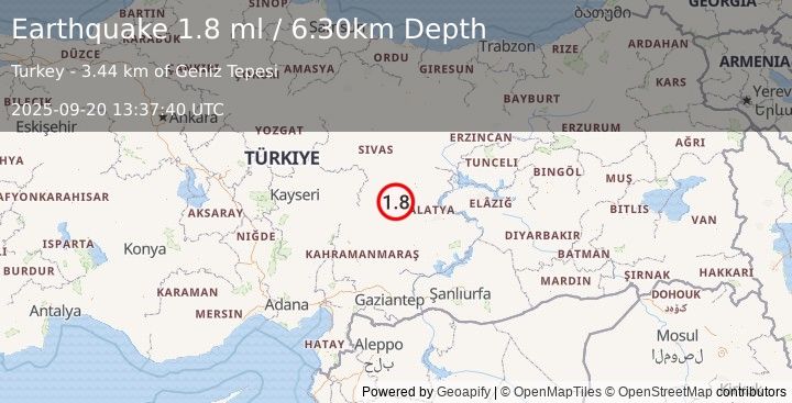 Earthquake CENTRAL TURKEY (1.8 ml) (2025-09-20 13:37:40 UTC)