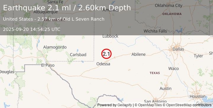 Earthquake WESTERN TEXAS (2.1 ml) (2025-09-20 14:54:25 UTC)