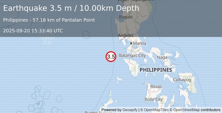 Earthquake PHILIPPINE ISLANDS REGION (3.5 m) (2025-09-20 15:33:40 UTC)