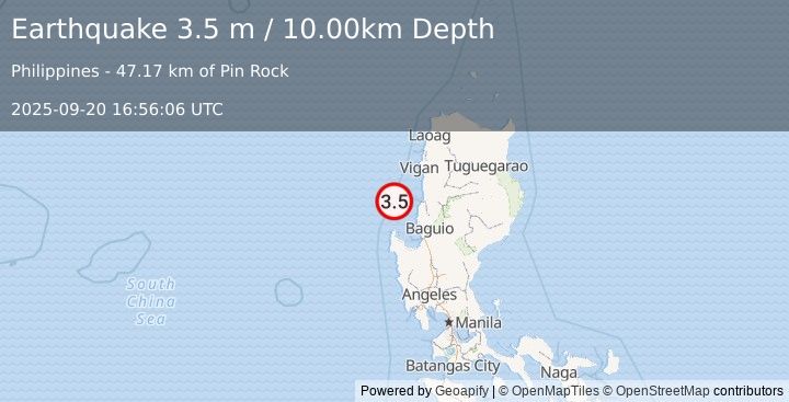 Earthquake LUZON, PHILIPPINES (3.5 m) (2025-09-20 16:56:06 UTC)
