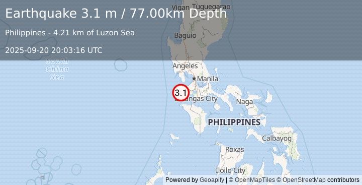 Earthquake LUZON, PHILIPPINES (3.1 m) (2025-09-20 20:03:16 UTC)