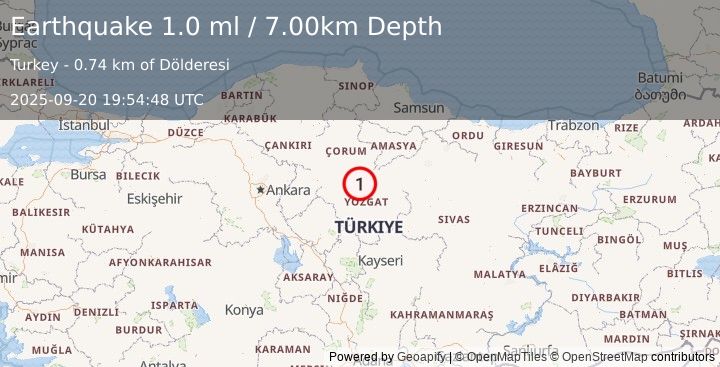 Earthquake CENTRAL TURKEY (1.0 ml) (2025-09-20 19:54:48 UTC)