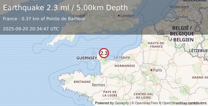 Earthquake FRANCE (2.5 ml) (2025-09-20 20:34:46 UTC)