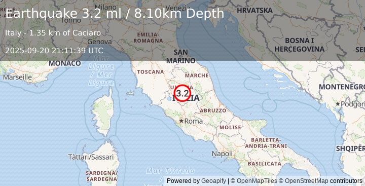 Earthquake CENTRAL ITALY (3.2 ml) (2025-09-20 21:11:39 UTC)
