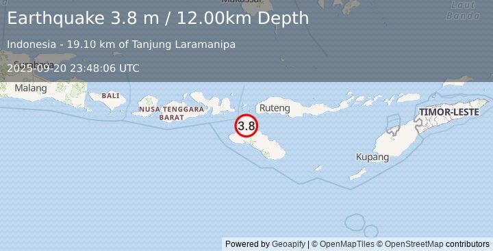 Earthquake SUMBA REGION, INDONESIA (3.8 m) (2025-09-20 23:48:06 UTC)