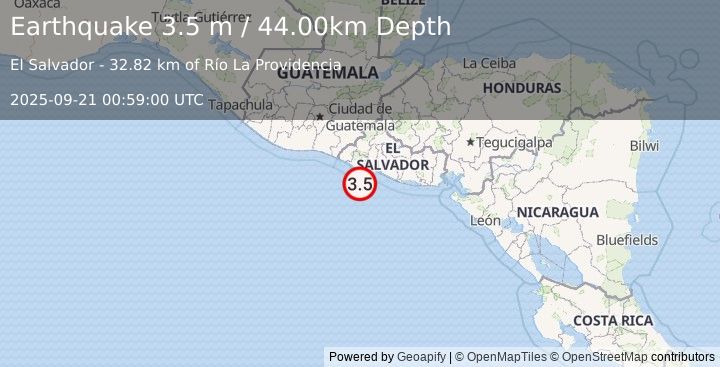 Earthquake OFFSHORE EL SALVADOR (3.5 m) (2025-09-21 00:59:00 UTC)