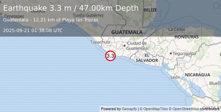 Earthquake OFFSHORE GUATEMALA (3.3 m) (2025-09-21 01:38:08 UTC)