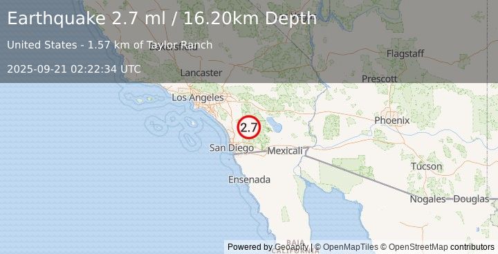 Earthquake SOUTHERN CALIFORNIA (2.7 ml) (2025-09-21 02:22:34 UTC)