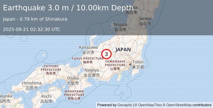 Earthquake EASTERN HONSHU, JAPAN (3.0 m) (2025-09-21 02:32:30 UTC)