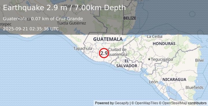 Earthquake GUATEMALA (2.9 m) (2025-09-21 02:35:36 UTC)