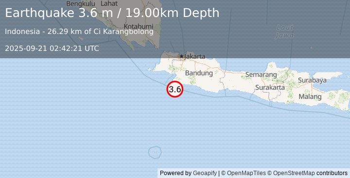 Earthquake JAVA, INDONESIA (3.6 m) (2025-09-21 02:42:21 UTC)