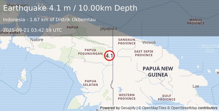 Earthquake PAPUA, INDONESIA (4.1 m) (2025-09-21 03:42:59 UTC)