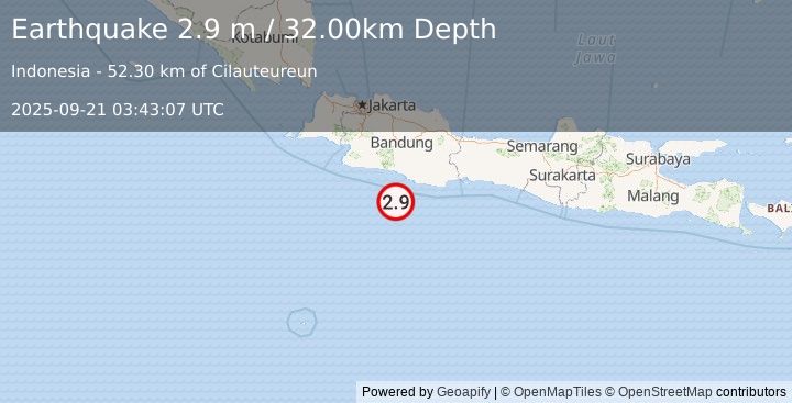 Earthquake JAVA, INDONESIA (2.9 m) (2025-09-21 03:43:07 UTC)