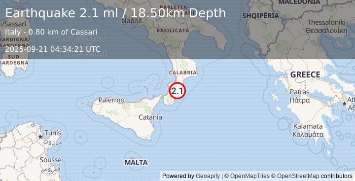 Earthquake SOUTHERN ITALY (2.1 ml) (2025-09-21 04:34:21 UTC)
