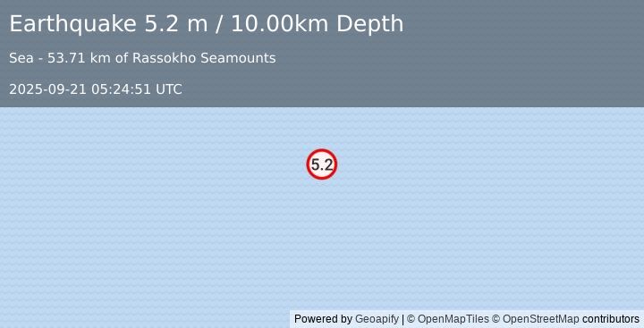 Earthquake NORTH OF SEVERNAYA ZEMLYA (5.1 mb) (2025-09-21 05:24:49 UTC)