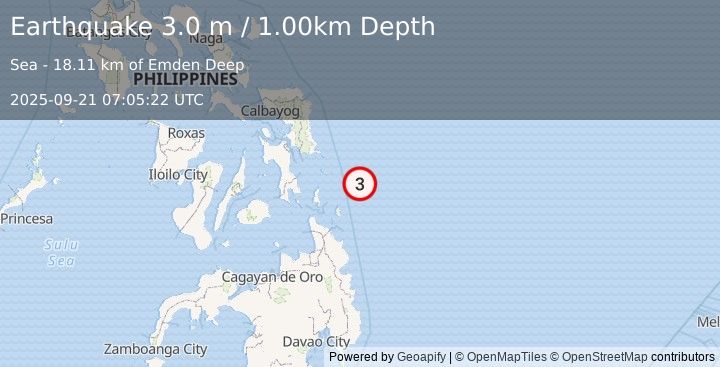 Earthquake PHILIPPINE ISLANDS REGION (3.0 m) (2025-09-21 07:05:22 UTC)