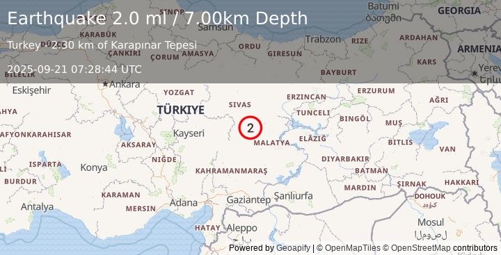 Earthquake CENTRAL TURKEY (2.0 ml) (2025-09-21 07:28:44 UTC)