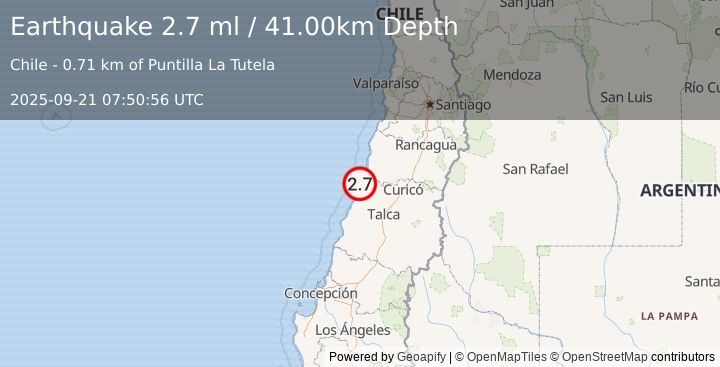 Earthquake OFFSHORE MAULE, CHILE (2.7 ml) (2025-09-21 07:50:56 UTC)
