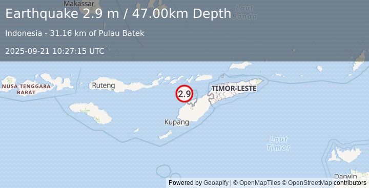 Earthquake FLORES REGION, INDONESIA (2.9 m) (2025-09-21 10:27:15 UTC)