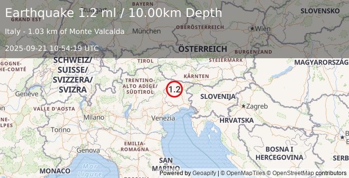 Earthquake NORTHERN ITALY (1.2 ml) (2025-09-21 10:54:19 UTC)