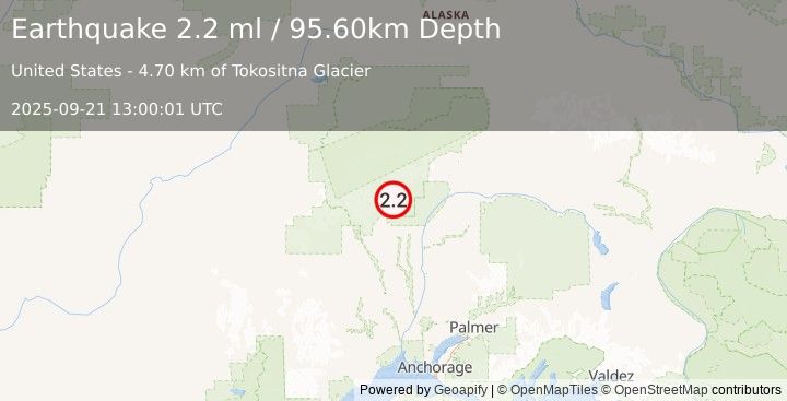 Earthquake CENTRAL ALASKA (2.2 ml) (2025-09-21 13:00:01 UTC)