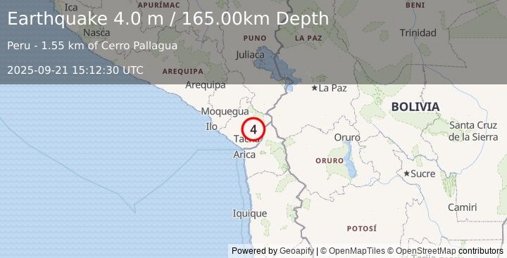 Earthquake SOUTHERN PERU (4.0 m) (2025-09-21 15:12:34 UTC)