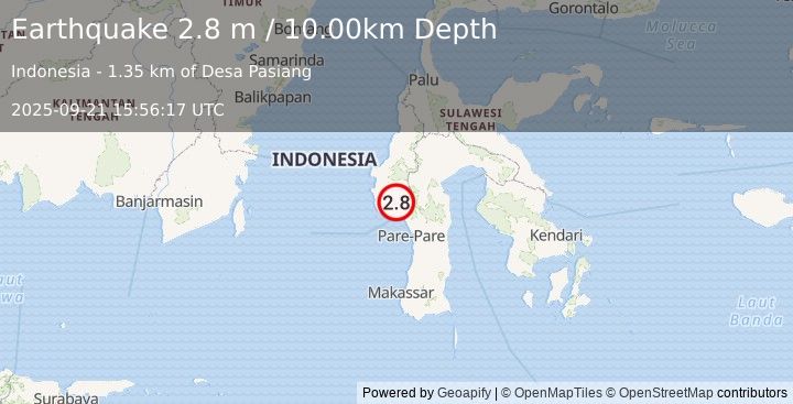 Earthquake SULAWESI, INDONESIA (2.8 m) (2025-09-21 15:56:17 UTC)