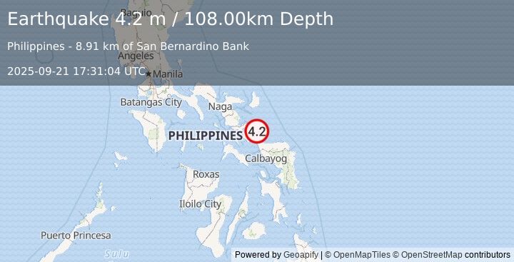 Earthquake SAMAR, PHILIPPINES (4.2 m) (2025-09-21 17:31:04 UTC)