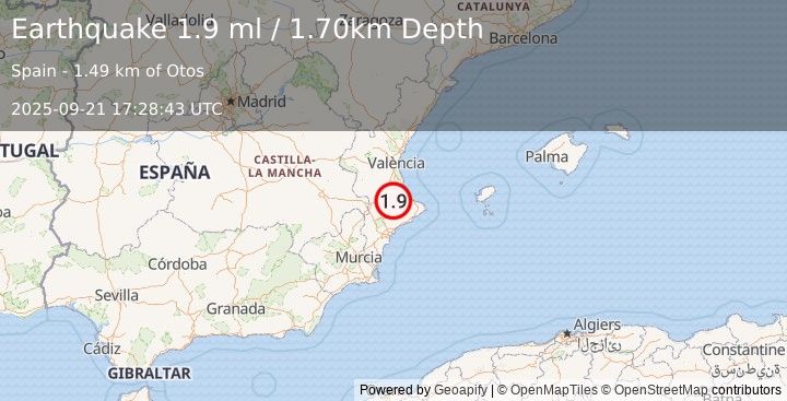 Earthquake SPAIN (1.9 ml) (2025-09-21 17:28:43 UTC)