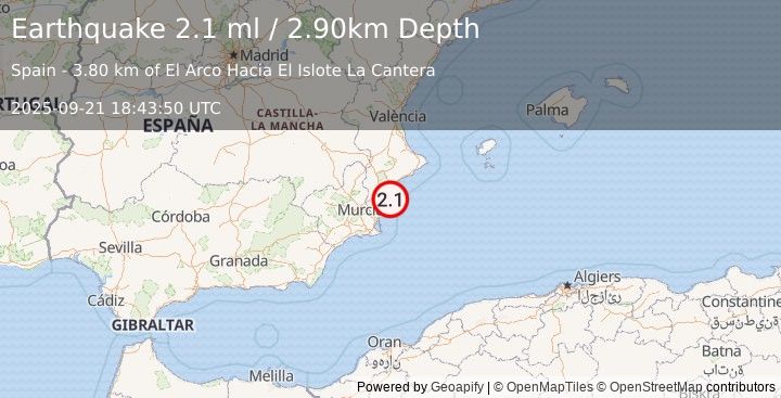 Earthquake SPAIN (2.1 ml) (2025-09-21 18:43:50 UTC)