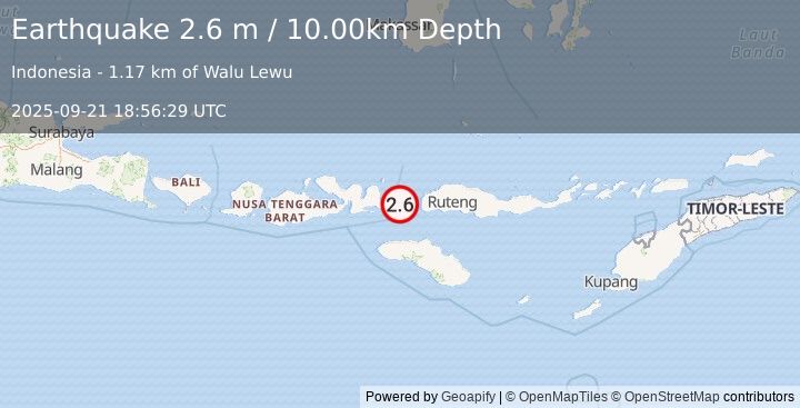 Earthquake FLORES REGION, INDONESIA (2.6 m) (2025-09-21 18:56:29 UTC)