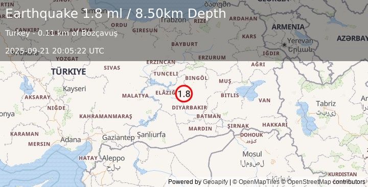 Earthquake EASTERN TURKEY (1.8 ml) (2025-09-21 20:05:22 UTC)