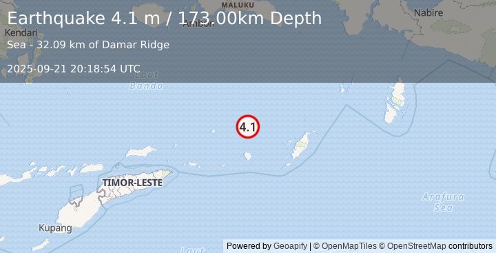 Earthquake BANDA SEA (4.1 m) (2025-09-21 20:18:54 UTC)