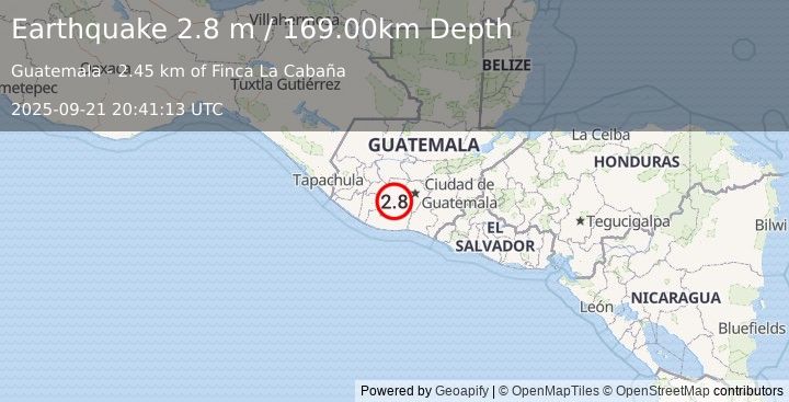 Earthquake GUATEMALA (2.8 m) (2025-09-21 20:41:13 UTC)