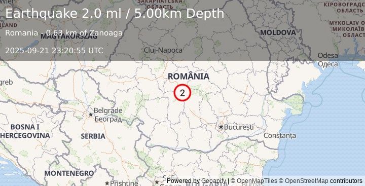 Earthquake ROMANIA (2.0 ml) (2025-09-21 23:20:55 UTC)